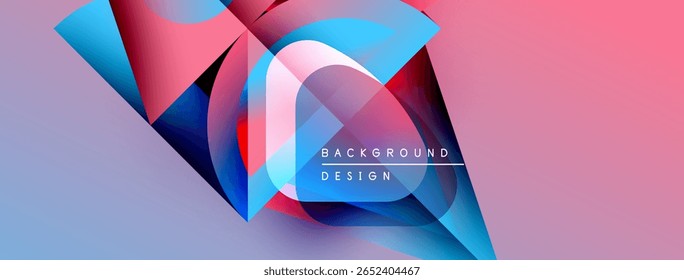 Abstract design features flowing shapes, vibrant colors. Gradient blends pink, blue, purple creating dynamic visual effect. Text reads background design.