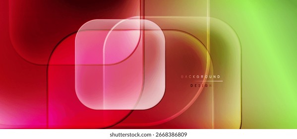 Abstract design features flowing shapes, vibrant gradients. Red, yellow, green hues blend seamlessly. Modern aesthetic, dynamic composition.