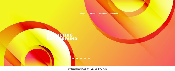 Abstract design features flowing shapes, vibrant orange, yellow hues. Modern geometric background suitable for website header or banner.
