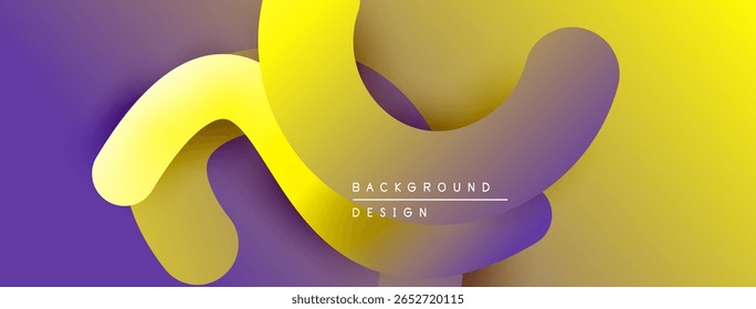 El diseño Abstractas presenta Formas amarillas que fluyen sobre el telón de fondo púrpura. Los colores degradados crean profundidad, estética moderna.