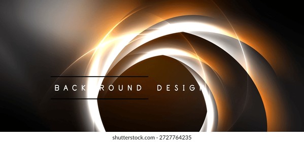 Abstraktes Design mit leuchtenden konzentrischen Kreisen. Dunkler Hintergrund kontrastiert hellorange, weiß, braune Farbtöne. Moderne, dynamische Komposition.