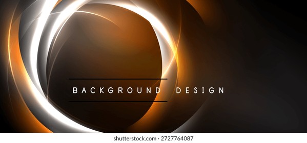 Abstract design features glowing orange circles over dark background. Text reads background design. Modern, sleek visual presentation.