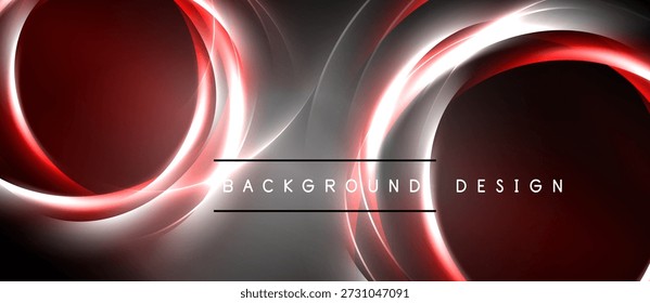 Abstraktes Design mit leuchtenden roten Kurven, grauen Wirbeln, dunklem Hintergrund. Moderne ästhetische, dynamische Komposition, schlanke Präsentation.