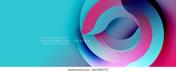 Abstract design features layered circles, vibrant colors. Blue, pink, purple gradients create dynamic visual effect. Modern background element.