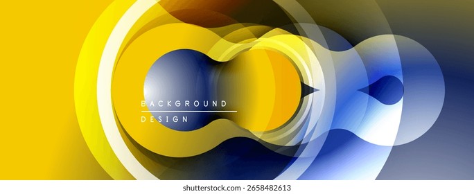 El diseño Abstractas presenta círculos en capas, colores vibrantes. Los Gradientes amarillos, azules y marrones crean un efecto visual fluido. Elemento de fondo moderno.