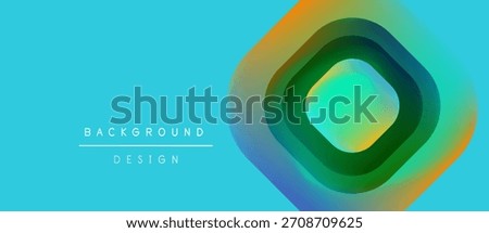 Abstract design features layered circles, vibrant turquoise background. Modern aesthetic, gradient colors create depth, simple text elements present.
