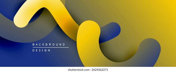 Abstract design features layered paper shapes. Yellow, blue, gold hues create dynamic composition. Modern aesthetic, clean lines.