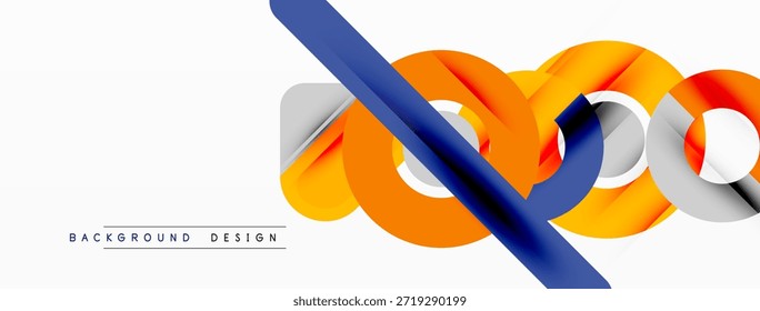 Abstract design features layered ribbons, orange, blue, silver tones. Minimalist composition, clean lines, modern aesthetic. Background element.