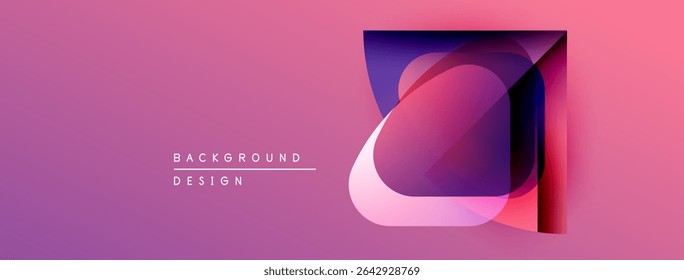 Abstract design features layered shapes, vibrant pinks, purples, blues. Modern aesthetic, suitable for backgrounds, presentations.