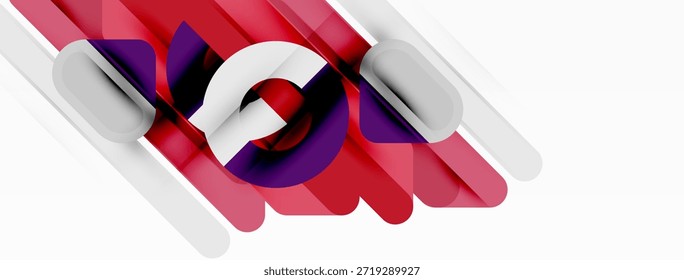 El diseño Abstractas presenta Formas en capas, rojos vibrantes, púrpuras, blancos. La composición dinámica crea un impacto visual moderno. Los Gradientes suaves sugieren movimiento.