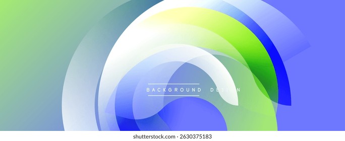 Abstract design features layered translucent circles. Gradient colors blend from green to blue, creating modern visual effect. Text reads background design.