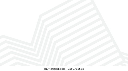 Um design abstrato apresenta linhas angulares cinza claro em um padrão listrado sobre um fundo branco, criando um gráfico minimalista e moderno com uma estética limpa e geométrica