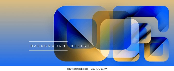 Abstract design features overlapping blue, gold shapes. Text reads background design. Gradient colors create modern visual effect.
