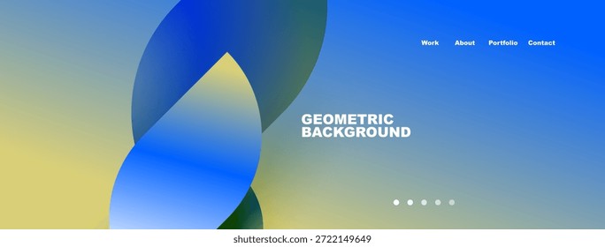 Abstraktes Design mit überlappenden blauen Formen, Farbverlauf-Hintergrund. Der Text lautet Geometrischer Hintergrund, wobei die Navigationsoptionen angezeigt werden.