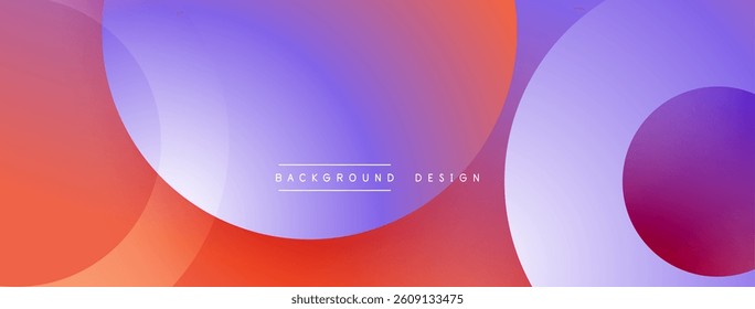 Abstract design features overlapping circles. Gradient colors blend from red to purple. Minimalist style with text background design. Smooth transitions create modern aesthetic.