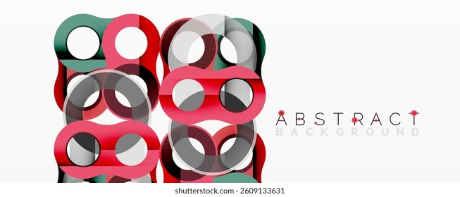 Abstract design features overlapping circles. Red, gray, green colors create modern pattern. Simple shapes form dynamic composition.