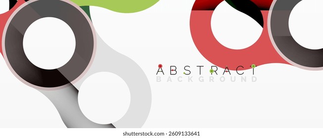 Abstract design features overlapping circles. Red, black, gray, green colors create dynamic composition. Modern graphic element for backgrounds.