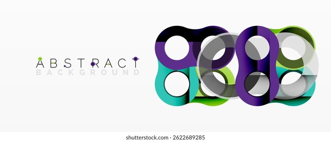 Abstract design features overlapping circles, vibrant colors, modern aesthetic. Clean background enhances visual impact.