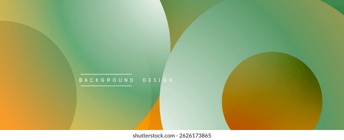 Abstract design features overlapping circles, gradients. Colors include green, orange, white. Minimalist aesthetic, modern feel.