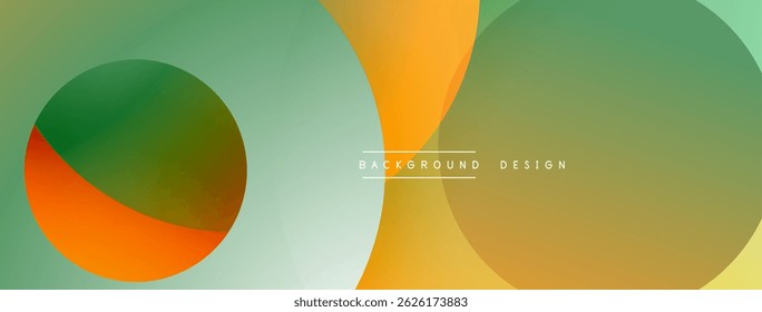 Abstract design features overlapping circles, gradients. Colors include green, orange, yellow. Minimalist style, modern aesthetic.