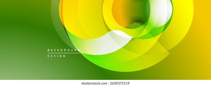 Abstract design features overlapping circles, gradients. Yellow, green hues create dynamic visual effect. Modern background element.