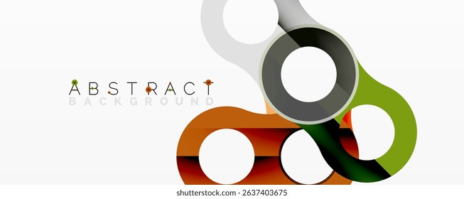 Abstract design features overlapping circles, lines. Colors include gray, green, brown, white. Modern, simple composition.