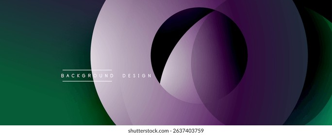 Abstract design features overlapping circles, gradient colors. Dark background enhances visual depth, modern aesthetic.