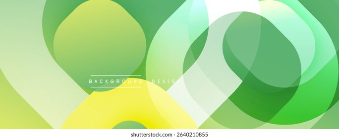 Abstract design features overlapping circles, gradients. Colors include yellow, green, white. Modern aesthetic, simple composition.