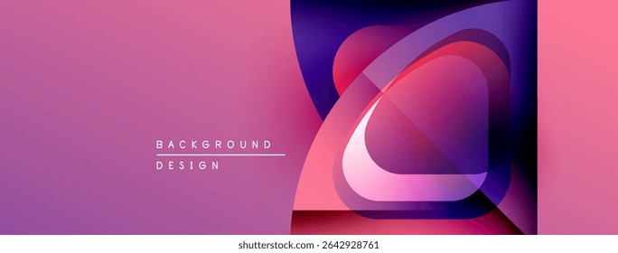 Abstract design features overlapping circles, gradients. Pink, purple hues dominate composition. Modern aesthetic, clean lines present.