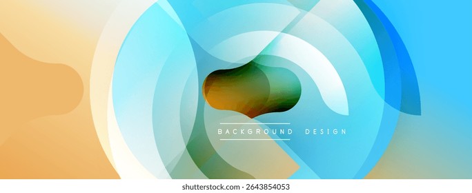 Abstract design features overlapping circles, gradients. Colors range from beige to blue. Text reads background design. Modern, clean aesthetic.