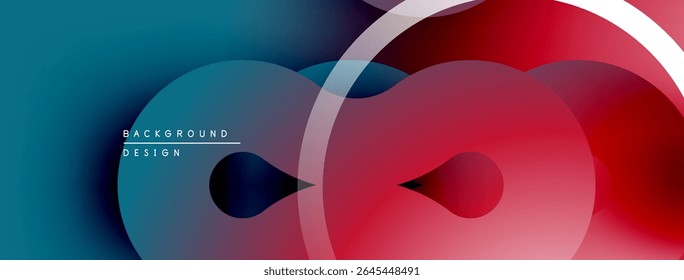 Abstract design features overlapping circles, gradients. Blue transitions to red, creating modern visual effect. Minimalist composition.