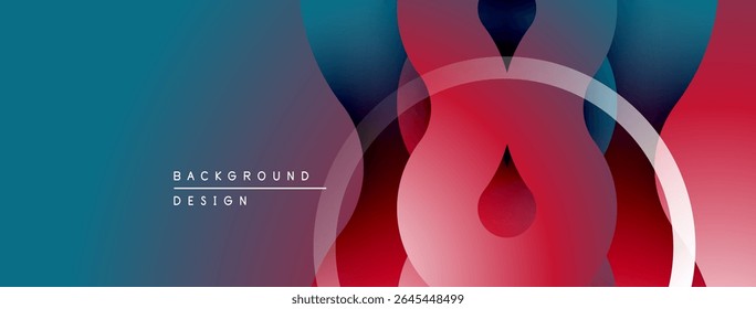Abstract design features overlapping circles, gradients. Colors include red, blue, teal. Modern aesthetic, simple composition.