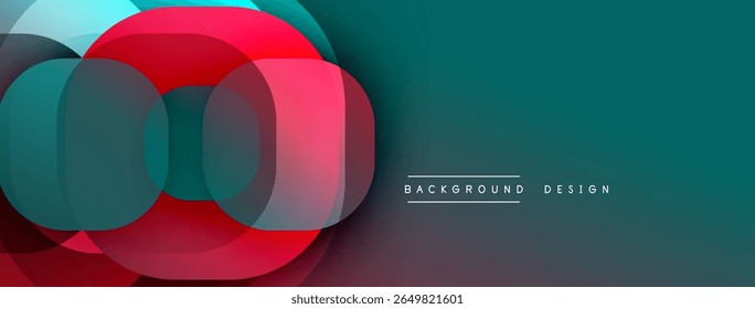 Abstract design features overlapping circles, vibrant colors, teal gradient. Modern aesthetic suitable for backgrounds, presentations.