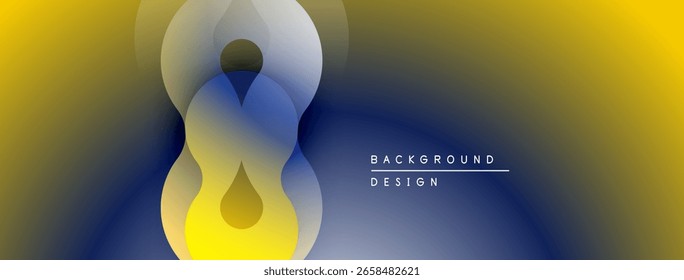 Abstract design features overlapping circles, gradients. Yellow, blue hues create modern visual effect. Minimal text present.