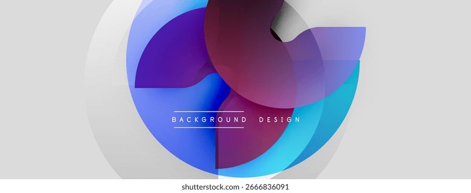 Abstraktes Design mit überlappenden Kreisen, lebendigen Farben, Farbverläufen. Moderne Ästhetik geeignet für Hintergründe, Präsentationen. Einfache, saubere Zusammensetzung.