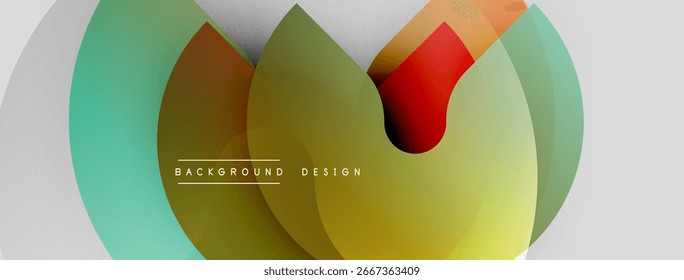 Abstract design features overlapping circles, vibrant colors, gradients. Modern background with text elements, simple composition.