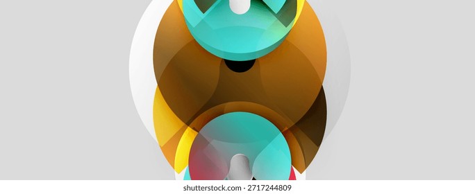 O design abstrato apresenta círculos sobrepostos, azul-turquesa, tons de laranja. Composição minimalista, gradientes suaves criam profundidade, estética moderna.