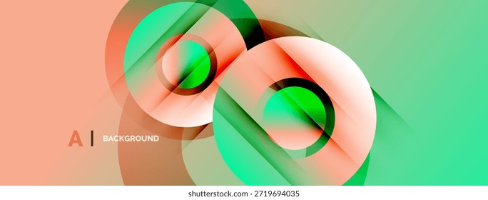 El diseño Abstractas presenta círculos superpuestos, Gradientes. Los tonos melocotón y turquesa crean un impacto visual moderno. Estilo minimalista.