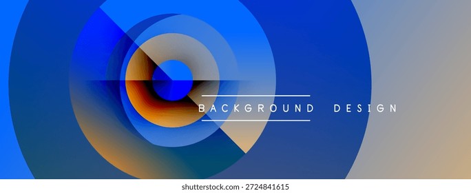 El diseño Abstractas presenta círculos superpuestos, tonos azules, transiciones de degradado. El texto lee el diseño de fondo. Composición visual moderna y vibrante.