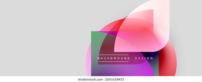 Abstract design features overlapping colorful layers. Gradient shades blend, creating dynamic visual effect. Text reads background design.