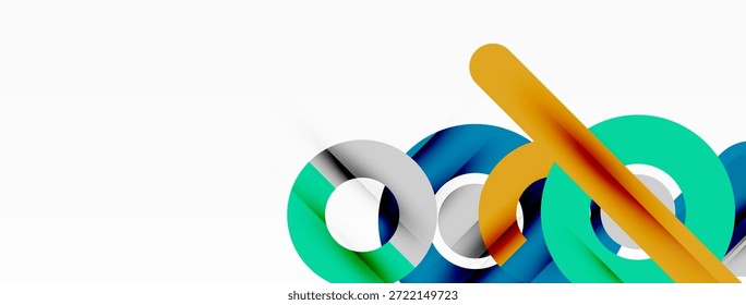 Abstract design features overlapping colorful circles, rectangles. Modern aesthetic, clean lines, bright hues dominate composition.