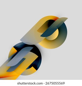 El diseño Abstractas presenta Formas doradas, grises y navy superpuestas. Los colores degradados crean un efecto visual dinámico. Composición minimalista.