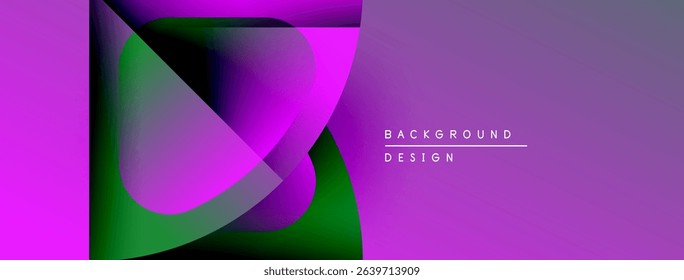 Abstract design features overlapping layers, vibrant purple, green hues. Modern aesthetic, clean lines, minimalist composition. Background element for digital projects.