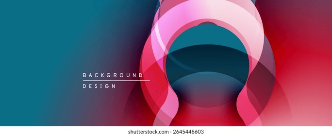 Abstract design features overlapping layers, gradients. Colors blend from teal to pink, then red. Modern aesthetic, smooth transitions.
