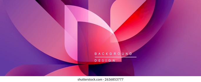 Abstract design features overlapping shapes, vibrant pinks, purples. Modern aesthetic, clean lines, dynamic composition. Background suggests energy, flow.