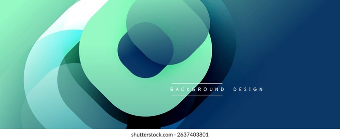 Abstract design features overlapping translucent circles. Gradient shades of blue, teal create dynamic visual effect. Modern background element.