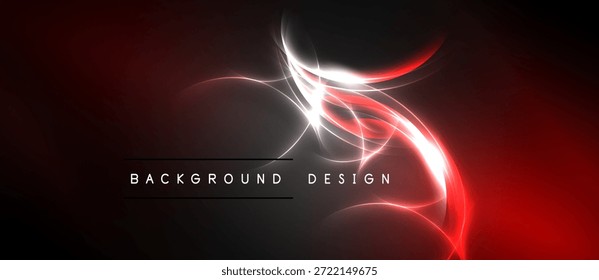 Abstract design features swirling red, white light against dark background. Text reads background design. Minimalist, modern aesthetic.