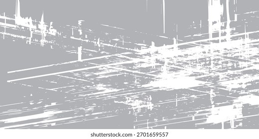 O design abstrato apresenta um fundo cinza neutro e texturizado com linhas brancas dinâmicas e formas que criam um efeito visual moderno, grungy e industrial