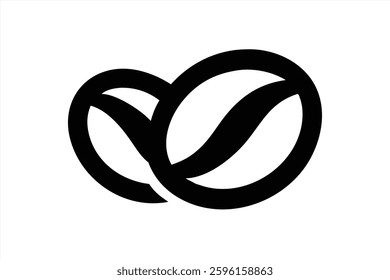 Abstract design features two coffee beans in a playful, overlapping arrangement showcasing a contemporary style. The black illustration stands out against a white background.