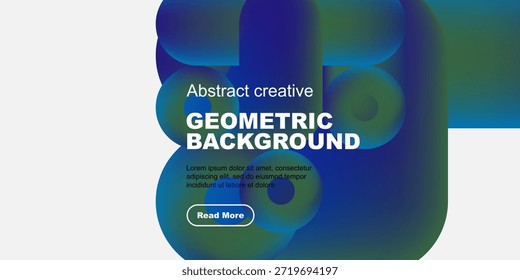 El diseño Abstractas presenta manchas de colores vibrantes sobre fondo blanco y negro. El texto promueve los fondos geométricos, incluye un llamado a la acción.